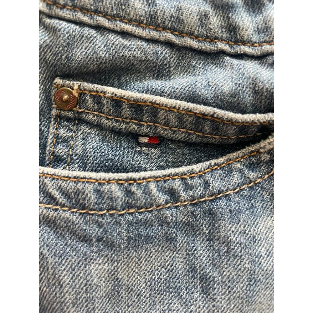Vintage Tommy Hilfiger Denim Mini Skirt Light Wash Size 8 Striped Waistband - Picture 3 of 7